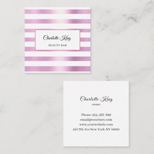Roze witte strepen Salon Visitekaartje (Voorkant / Achterkant)