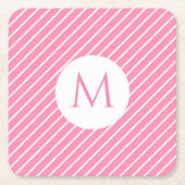 Roze witte strepen Trendy Monogram Moderne Sjabloo Kartonnen Onderzetters (Voorkant)