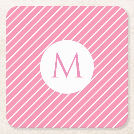 Roze witte strepen Trendy Monogram Moderne Sjabloo Kartonnen Onderzetters (Voorkant)