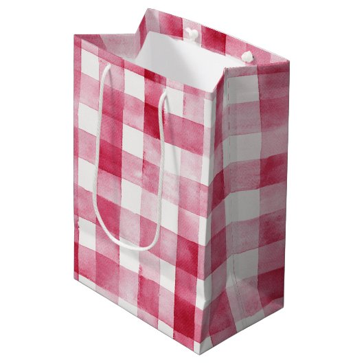 Roze Witte Strepen Verjaardag Medium Cadeauzakje (Voorkant Gekanteld)