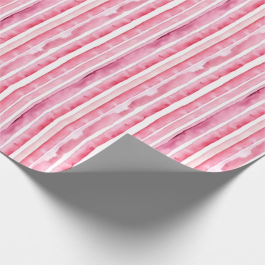 Roze Witte Strepen Verjaardag Meisjesachtig Cadeaupapier (Hoek)