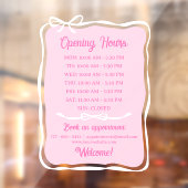 Roze Witte Strik Frame Openingstijden Kleine Zakel Raamsticker (Vel 2)