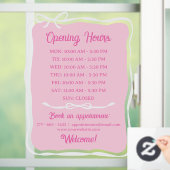 Roze Witte Strik Frame Openingstijden Kleine Zakel Raamsticker (Huis)