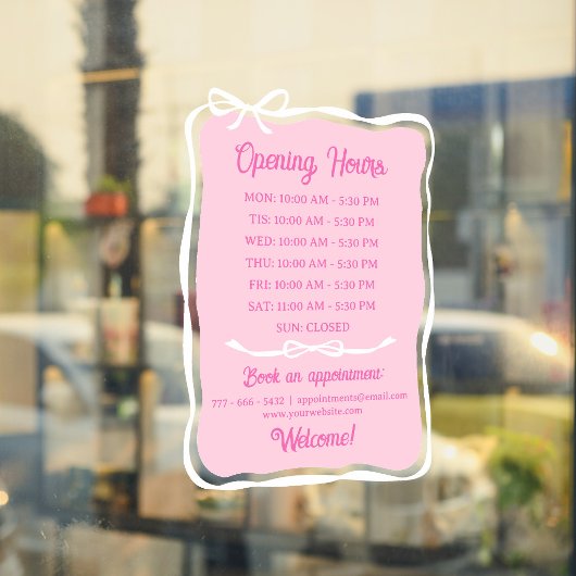 Roze Witte Strik Frame Openingstijden Kleine Zakel Raamsticker