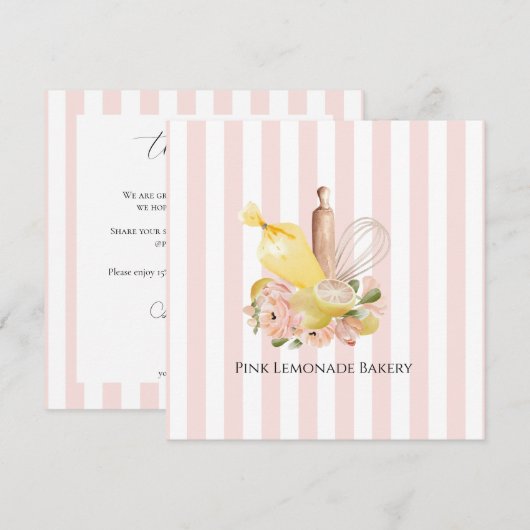 Roze witte stripe bakkerij Hartelijk dank Bedankkaart (Voorkant / Achterkant)