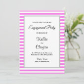 Roze/Witte Stripes Framed Engagement Party Kaart (Staand voorkant)