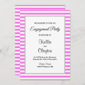 Roze/Witte Stripes Framed Engagement Party Kaart (Voorkant / Achterkant)