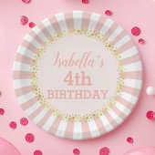 Roze witte strips Glitter Confetti Birthday Papieren Bordje