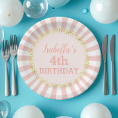 Roze witte strips Glitter Confetti Birthday Papieren Bordje