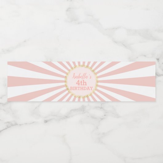 Roze witte strips Glitter Confetti Birthday Waterfles Etiket (Enkel label)