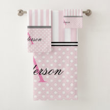 Roze & Witte Stroken Monogram Handdoek Set