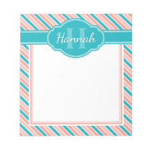 Roze Witte Teal Vet Streeppatroon met Monogram