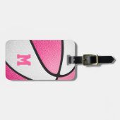 roze witte teamkleuren gepersonaliseerd basketbal bagagelabel (Voorkant horizontaal)