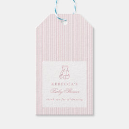Roze Witte Teddybeer Preppy Elegant Baby shower Cadeaulabel