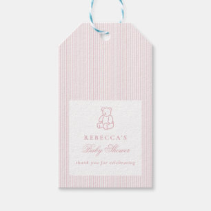 Roze Witte Teddybeer Preppy Elegant Baby shower Cadeaulabel