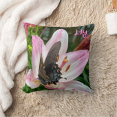 Roze Witte Tijger Lilly Bloem Blauwe Vlinder Naam Kussen (Deken)