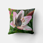 Roze Witte Tijger Lilly Bloem Blauwe Vlinder Naam Kussen (Achterkant)