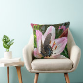 Roze Witte Tijgerlelie Bloem Blauwe Vlinder Naam Kussen (Stoel)