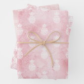 Roze Witte Tropische Ananas Inpakpapier Vel (In situ)