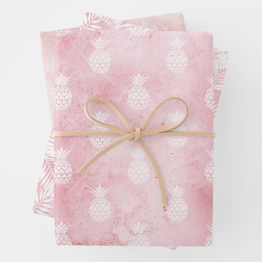 Roze Witte Tropische Ananas Inpakpapier Vel (In situ)