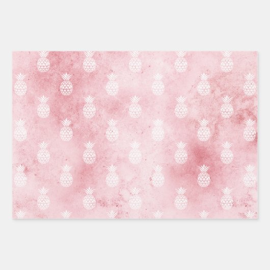 Roze Witte Tropische Ananas Inpakpapier Vel (Voorkant)