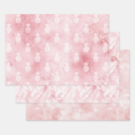 Roze Witte Tropische Ananas Inpakpapier Vel