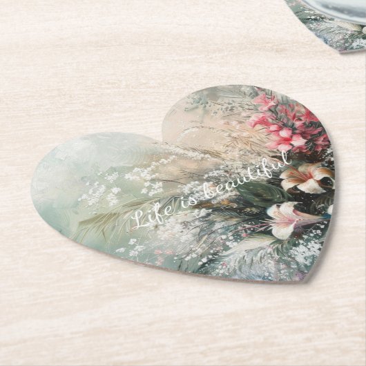 Roze witte tropische bloem kartonnen onderzetters (Gekanteld)