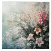 Roze witte tropische bloem tegeltje (Voorkant)