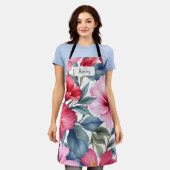 Roze Witte Tropische Bloemen Chic Schort (Gedragen)