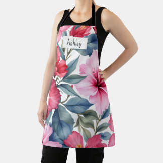 Roze Witte Tropische Bloemen Chic Schort