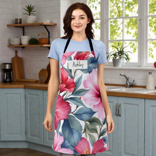 Roze Witte Tropische Bloemen Chic Schort