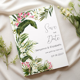 Roze witte tropische orchidee bloemen Save the Dat Kaart