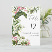 Roze witte tropische orchidee bloemen Tabel Nummer Kaart (Staand voorkant)