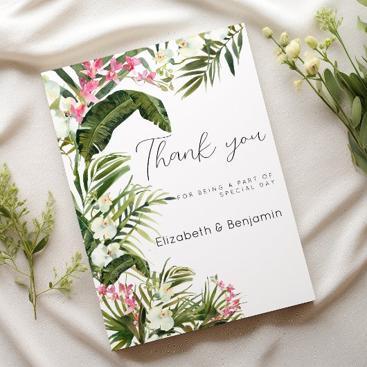 Roze witte tropische orchideeënbloemen Bedankt Kaart