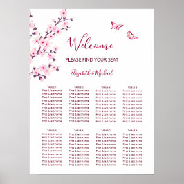 Roze Witte Trouw Zittijd Grafiek met Kersenbloesem Poster