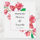 Roze Witte Trouwbloem Magnolia Waterverf Wijn Etiket (Enkel label)