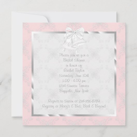Roze Witte Trouwjurk Bruids Douche Uitnodigingen (Achterkant)