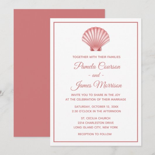 Roze Witte Trouwschelpen Strand Zomer Kaart (Voorkant / Achterkant)