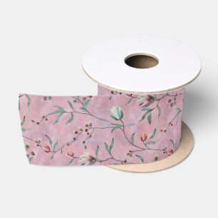 Roze & Witte Tulpen Anemonen Patroon Satijnen Lint