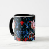 ROZE WITTE TULPEN,BLOEMEN IN ZWARTE Bloemige Monog Mok (Voorkant links)