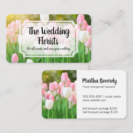 Roze Witte Tulpen | Bloemist Visitekaartje (Voorkant / Achterkant)