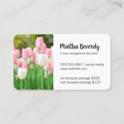 Roze Witte Tulpen | Bloemist Visitekaartje (Achterkant)