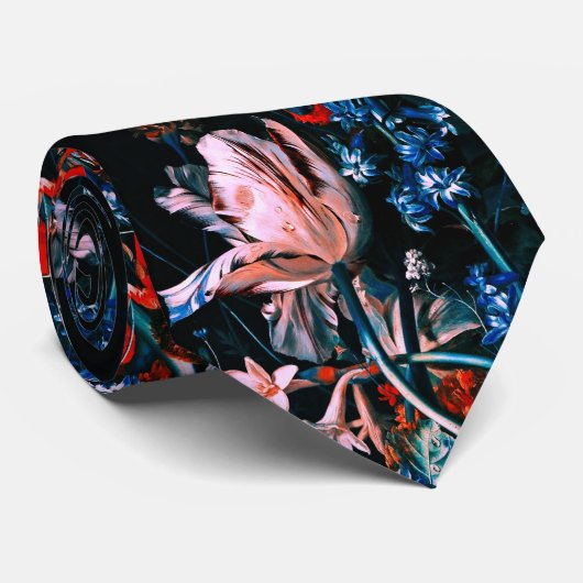 ROZE WITTE TULPEN KLEURRIJKE BLOEMEN IN ZWARTE Blo Stropdas (Opgerold)