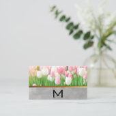 Roze witte tulpen | Monogram Visitekaartje (Staand voorkant)