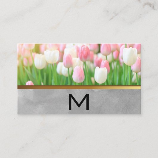 Roze witte tulpen | Monogram Visitekaartje (Voorkant)