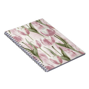 Roze witte tulpenbloemen notitieboek