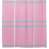 Roze witte turquoise geometrische lijnen douchegordijn (Voorkant)