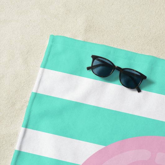 Roze witte turquoise stripper monogram strandlaken (In situ)