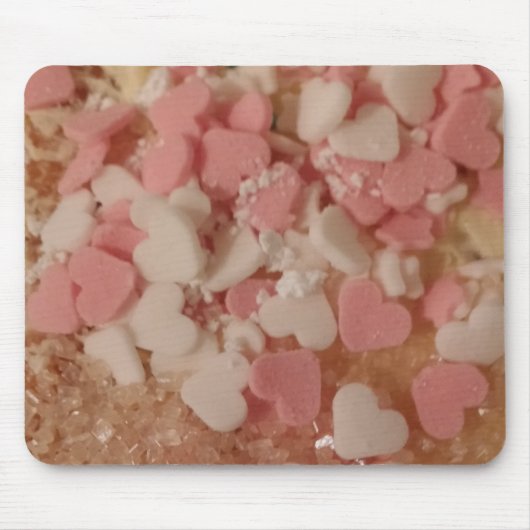 Roze witte Valentijn Harten, koekjesdecoratie, lie Muismat (Voorkant)