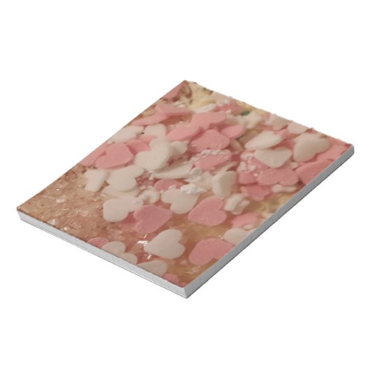 Roze witte Valentijn Harten, koekjesdecoratie, lie Notitieblok (Linkerzijde)